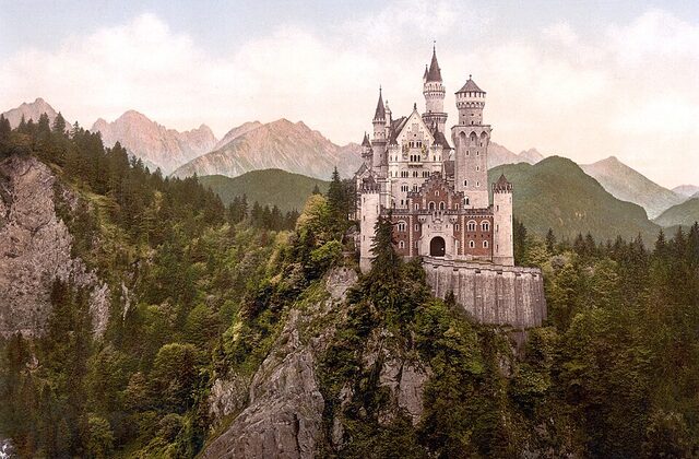 Historic print of Neuschwanstein Castle in Bavaria